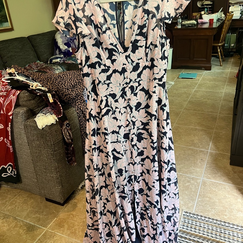 Hutch Navy and Light Pink Floral Maxi Dress